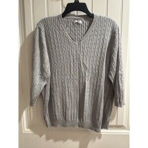 Kim Rogers Cotton Cable Knit V Neck Sweater Gray Sz 2X 3/4 Sleeve